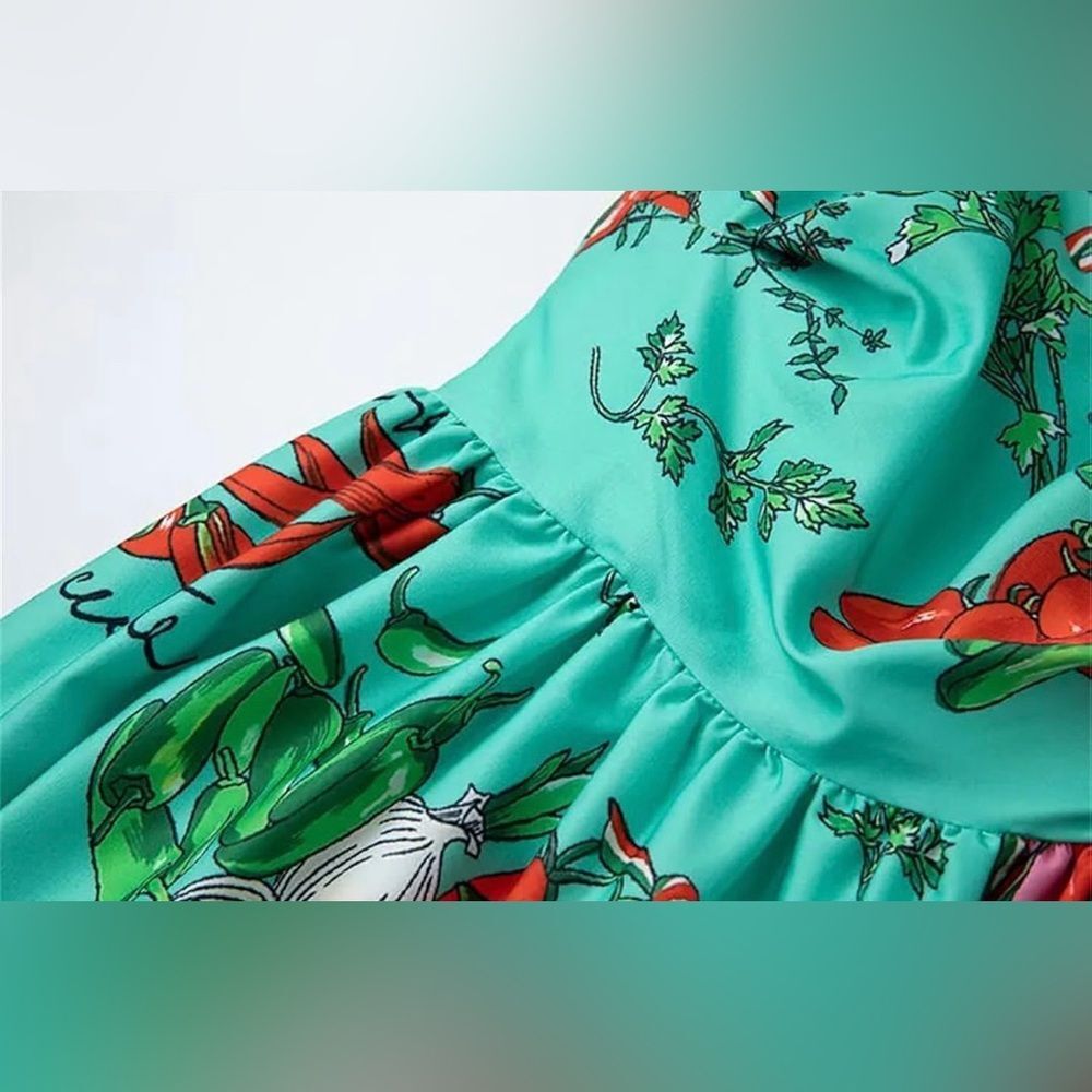 Dolce & Gabbana Turquoise Floral Print Maxi dress with Orange & Pink Accents - Picture 4 of 15